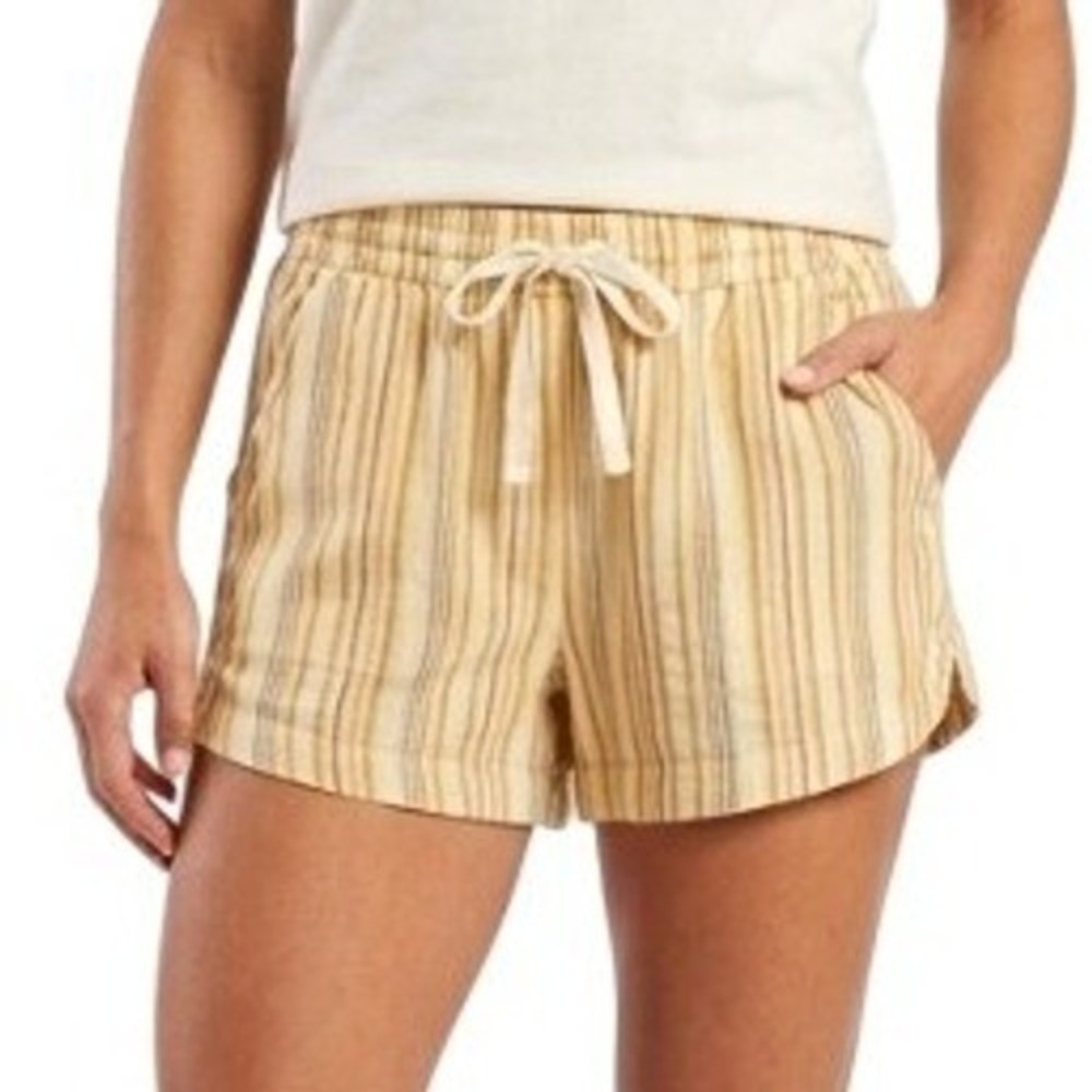 Billabong Shorts Womens M Yellow Striped Seersucker Elastic Waist Pockets Casual